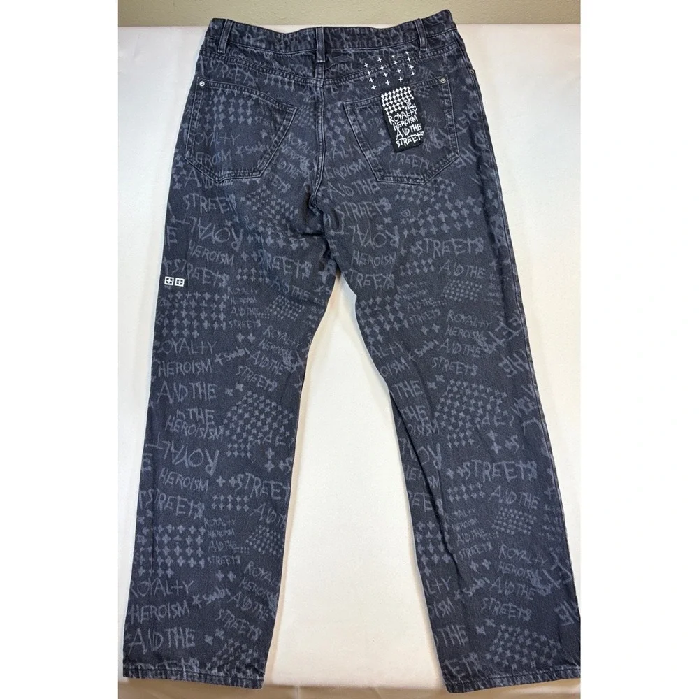 Ksubi Anti K Heroism Jeans Men's 34x30 Black Relaxed All Over Print Gaphic Denim